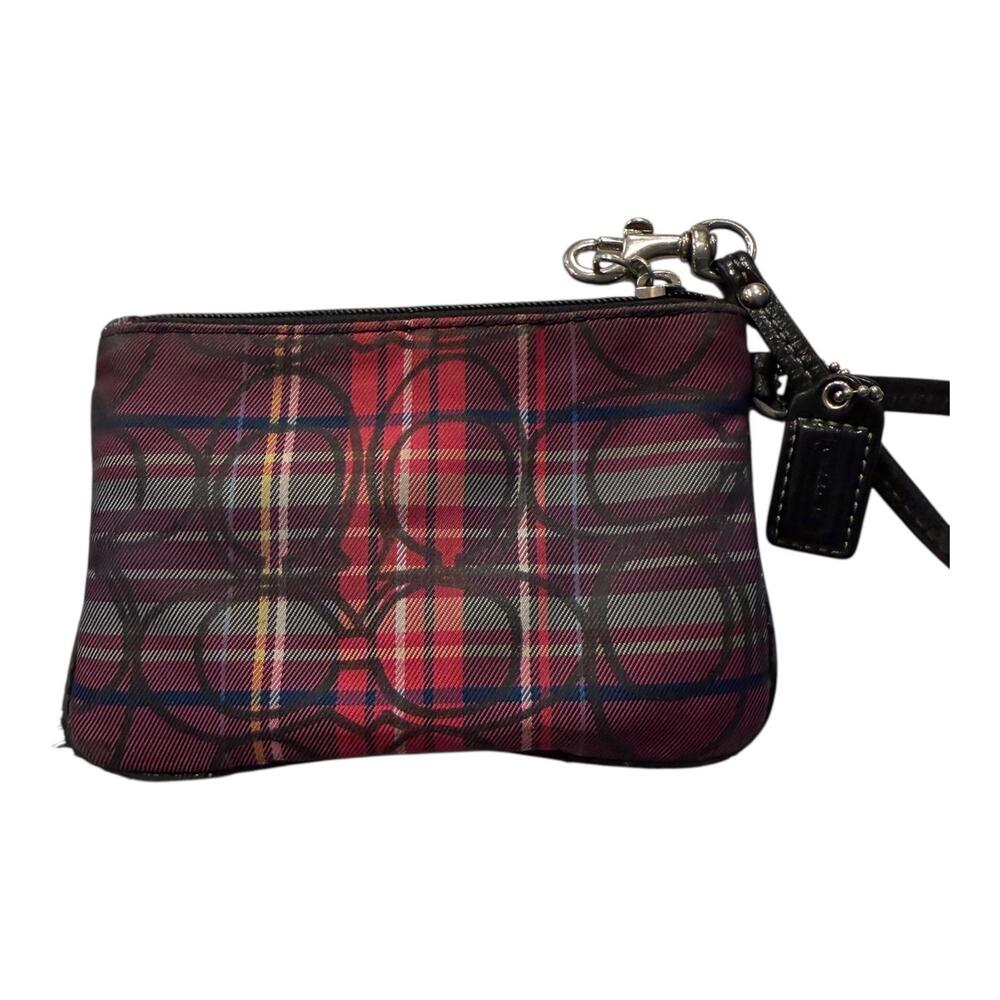 Coach Poppy Tartan Plaid Signature Wristlet – Red Black Holiday Plaid